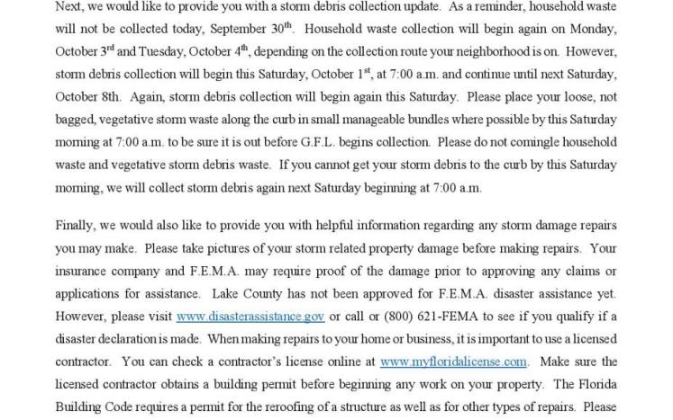 Storm Debris Collection Notice